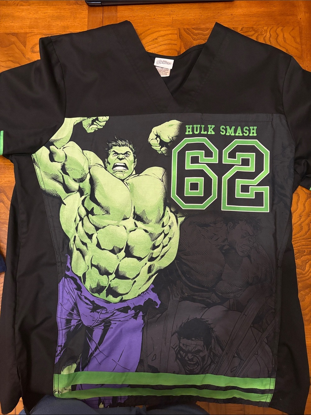 Marvel Hulk Smash Black Graphic Men’s Scrub Top